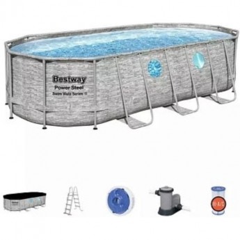 Каркасный бассейн BESTWAY POWER STEEL Ротанг 549х274х122см, 13430л + фильтр-насос 5678 л/ч, лестница, тент