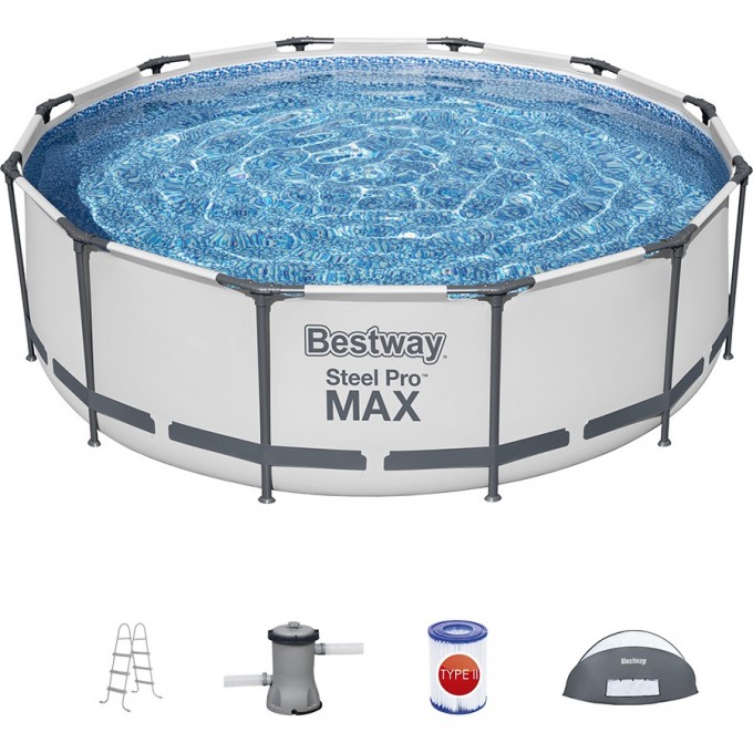 Каркасный бассейн BESTWAY STEEL PRO MAX 366х100см, 9150л, с навесом, фил.-насос 2006л/ч, лестница 5619N BW Каркасный бассейн BESTWAY STEEL PRO MAX 366х100см, 9150л, с навесом, фил.-насос 2006л/ч, лестница 5619N BW