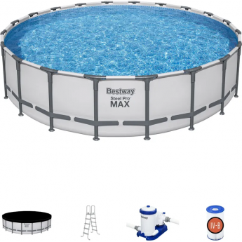 Каркасный бассейн BESTWAY STEEL PRO MAX 561FM 610x132см, 33240 л, фильтр-насос 9463 л\ч, лестница, тент